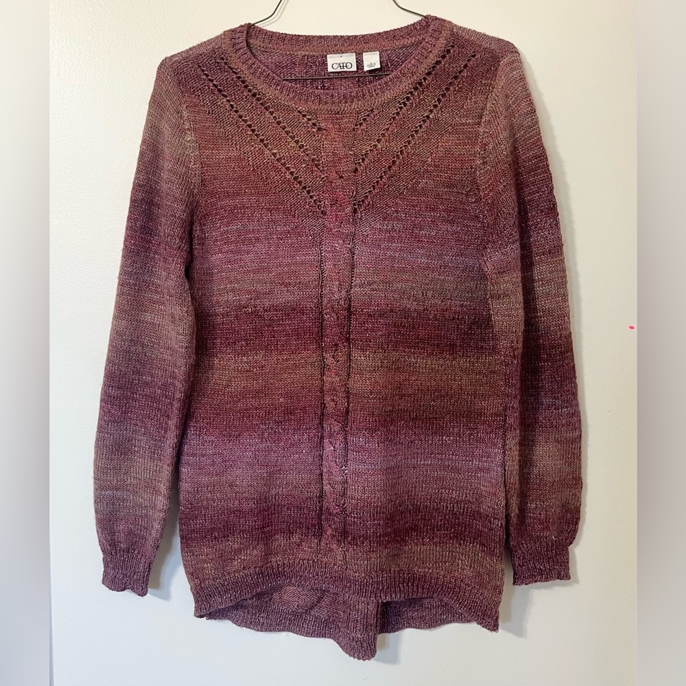Cato Boho Mauve Purple Ombré Marled Knit Cozy Vintage Style Sweater Top Large